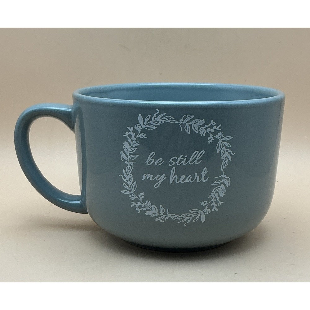 Be Still My Heart, 4.5" Wide Ceramic Coffee Soup Mug Sage‎ Green 18oz Wreath